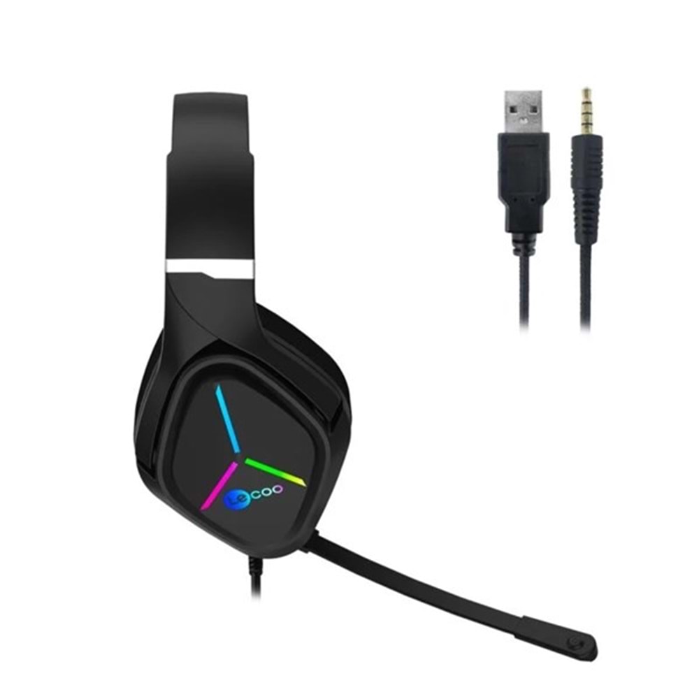 LENOVO LECOO HT406 Stereo USB 3.5mm Jack RGB Led Aydınlatma Siyah Gaming Mikrofonlu Kulaklık