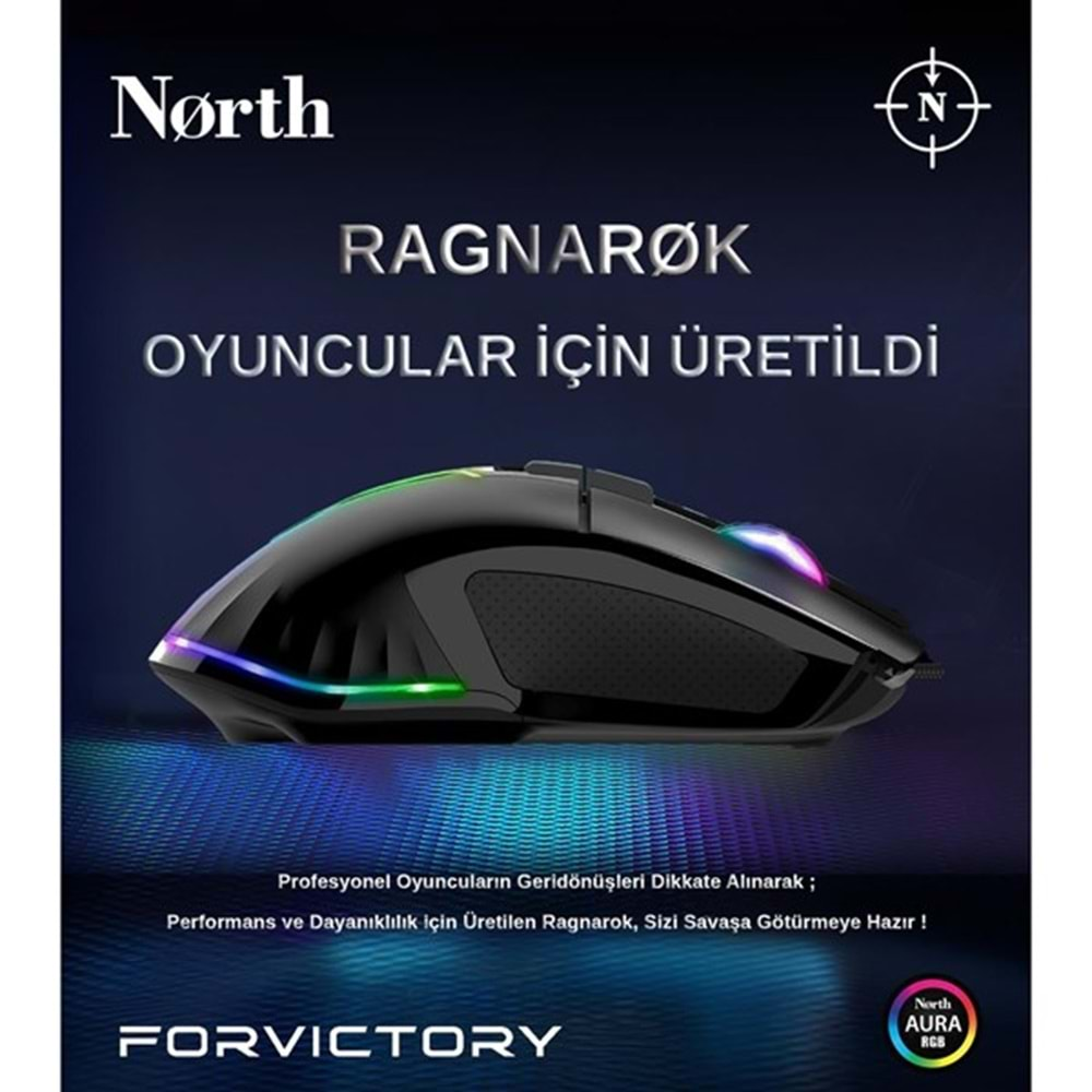 NORTH Ragnarok USB 12800dpi Gaming Siyah Mouse RGB