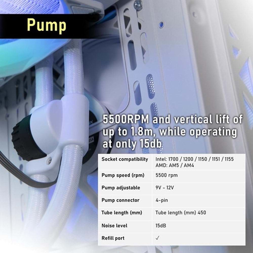 BITFENIX 240mm CUBE 240 AIO-240-WW27A-RP ARGB Sıvı Soğutmalı AM5-11851p İşlemci Fanı Beyaz