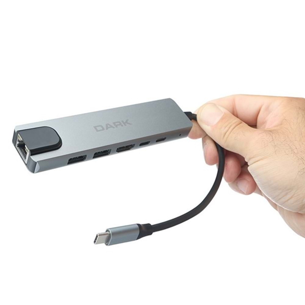 DARK DK-AC-U31X47 Type-C to Ethernet / HDMI / USB 3.0 - USB 2.0 / USB-C PD 100W Macbook Pro/Air & Notebook/Ultrabook için Port Çoklayıcı HUB