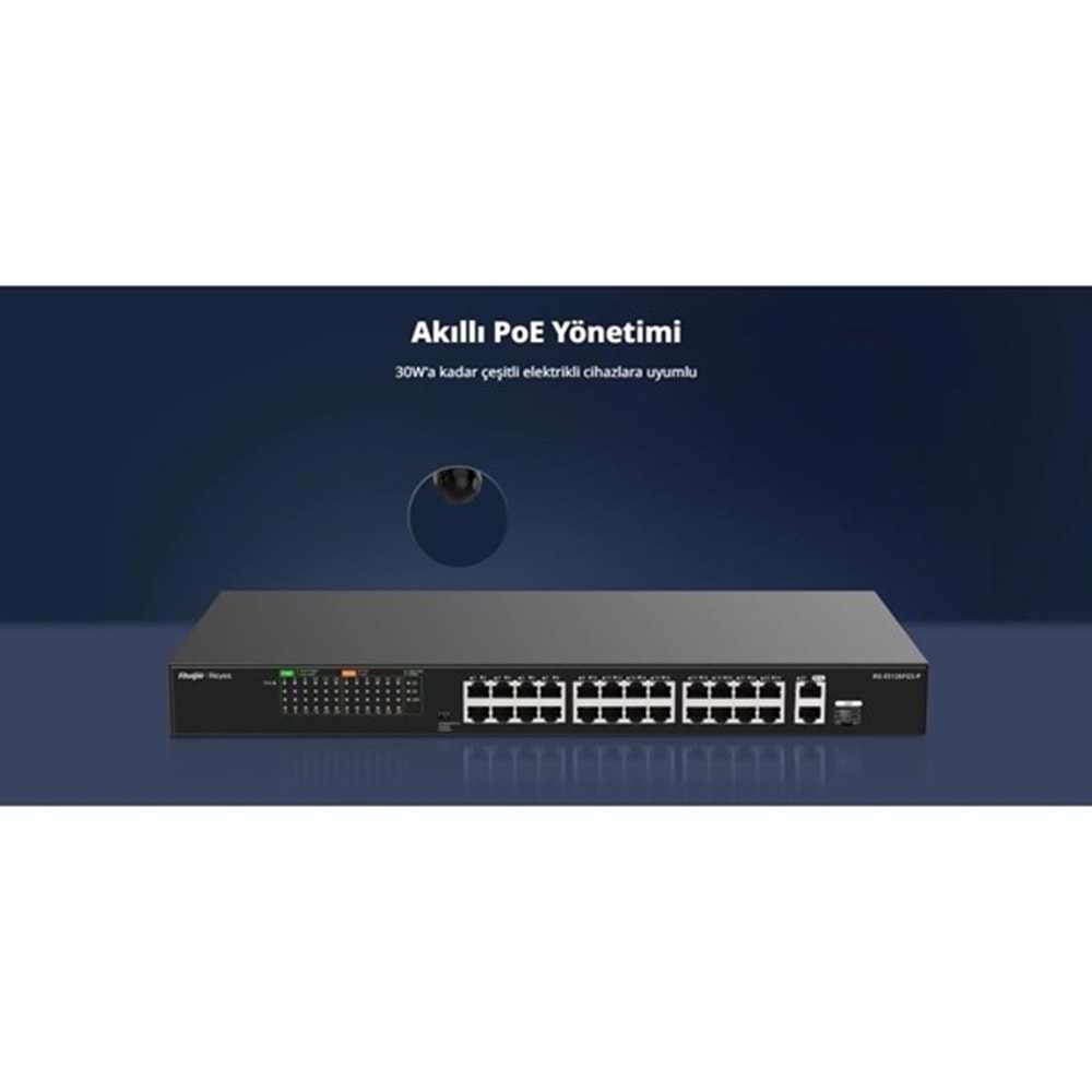 RUIJIE 8port RG-ES110F-P 10/100 2-UPLINK 110W YÖNETİLEMEZ POE SWITCH