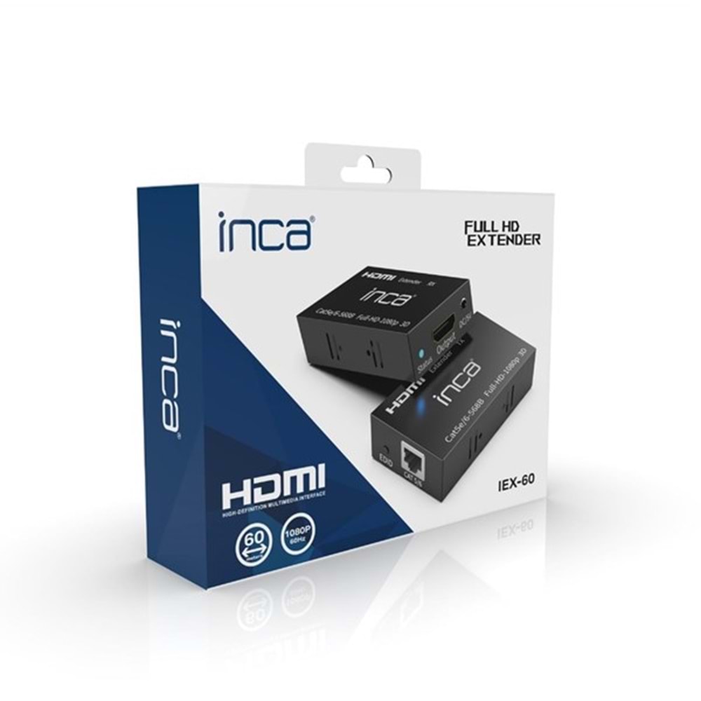 INCA 1port IEX-60 1port HDMI (giriş) 1port Ethernet (Cat6) HDMI Repeater 60metre mesafeye kadar
