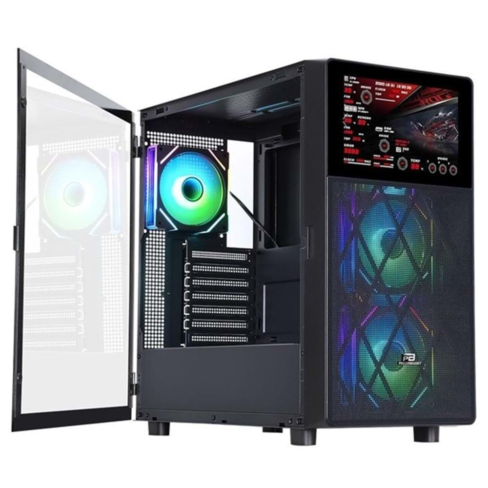 POWERBOOST PB-P4367BB 3-RGB FANLI LCD EKRANLI GAMING MID-TOWER PC KASASI