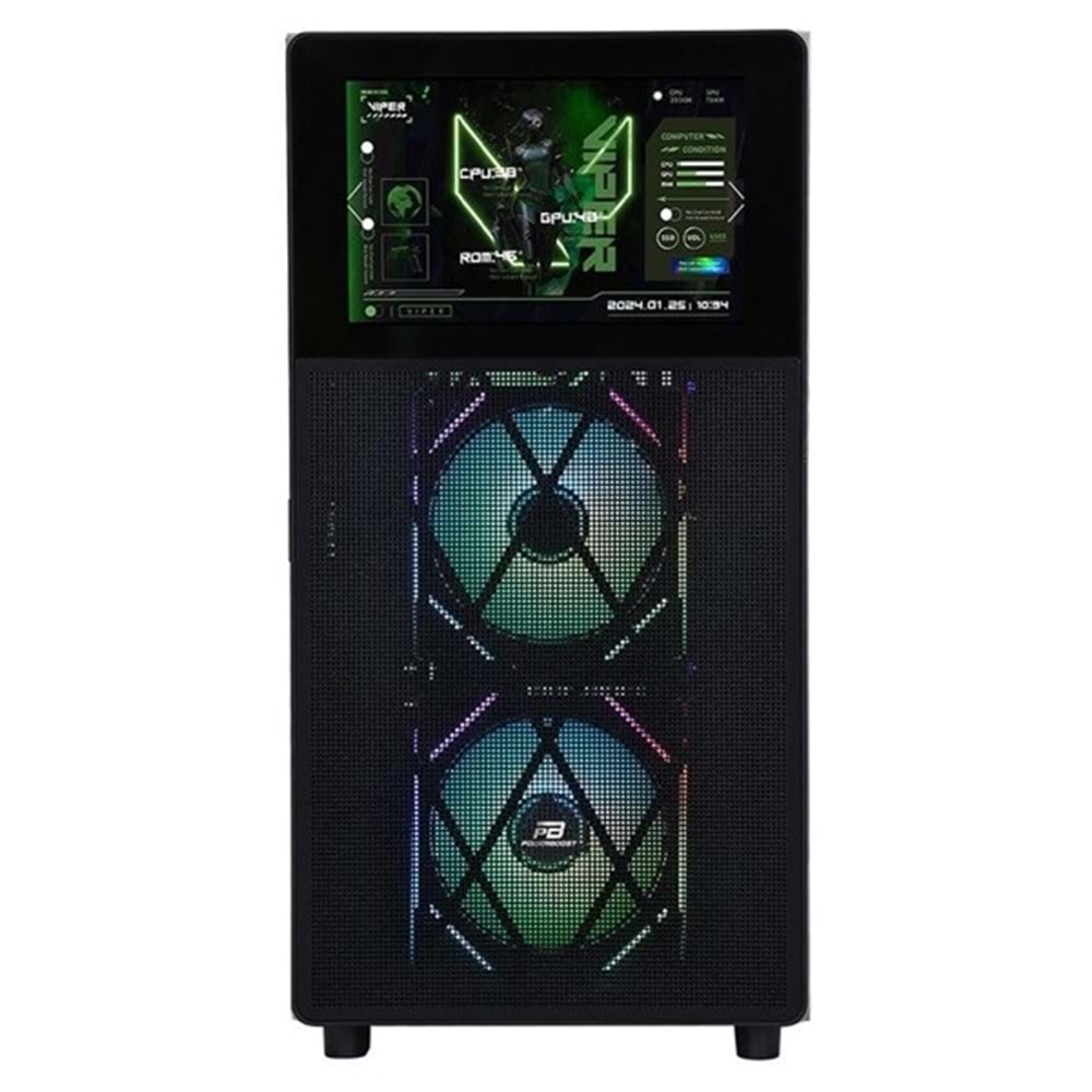 POWERBOOST PB-P4367BB 3-RGB FANLI LCD EKRANLI GAMING MID-TOWER PC KASASI