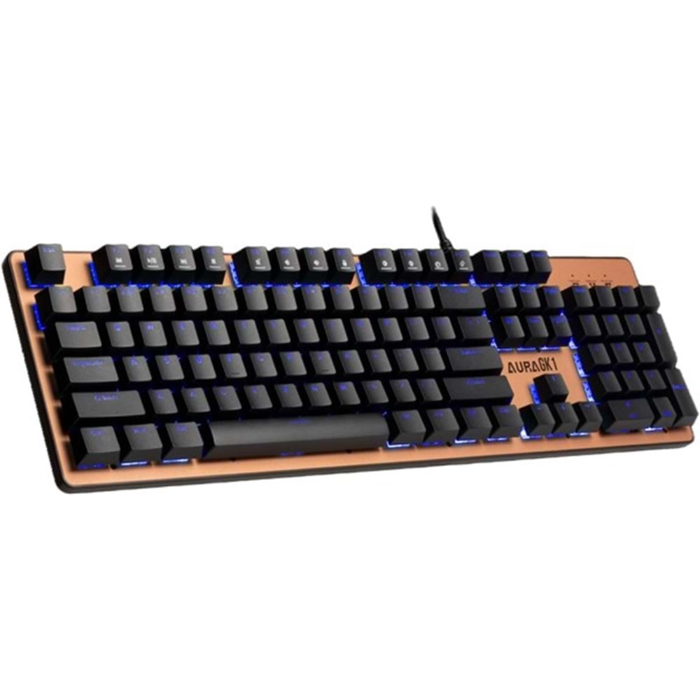 GAMDIAS AURA GK1, USB Kablolu, İngilizce, Çok Renkli Arka Aydınlatma, Red Mekanik Switch, Bronze Edition, Gaming Klavye