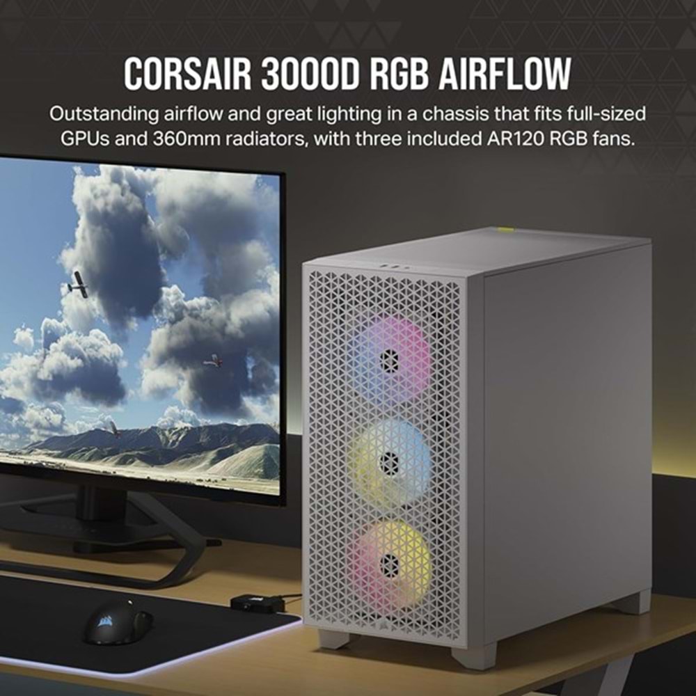 CORSAIR 3000D CC-9011256-WW RGB GAMING MID-TOWER PC KASASI BEYAZ