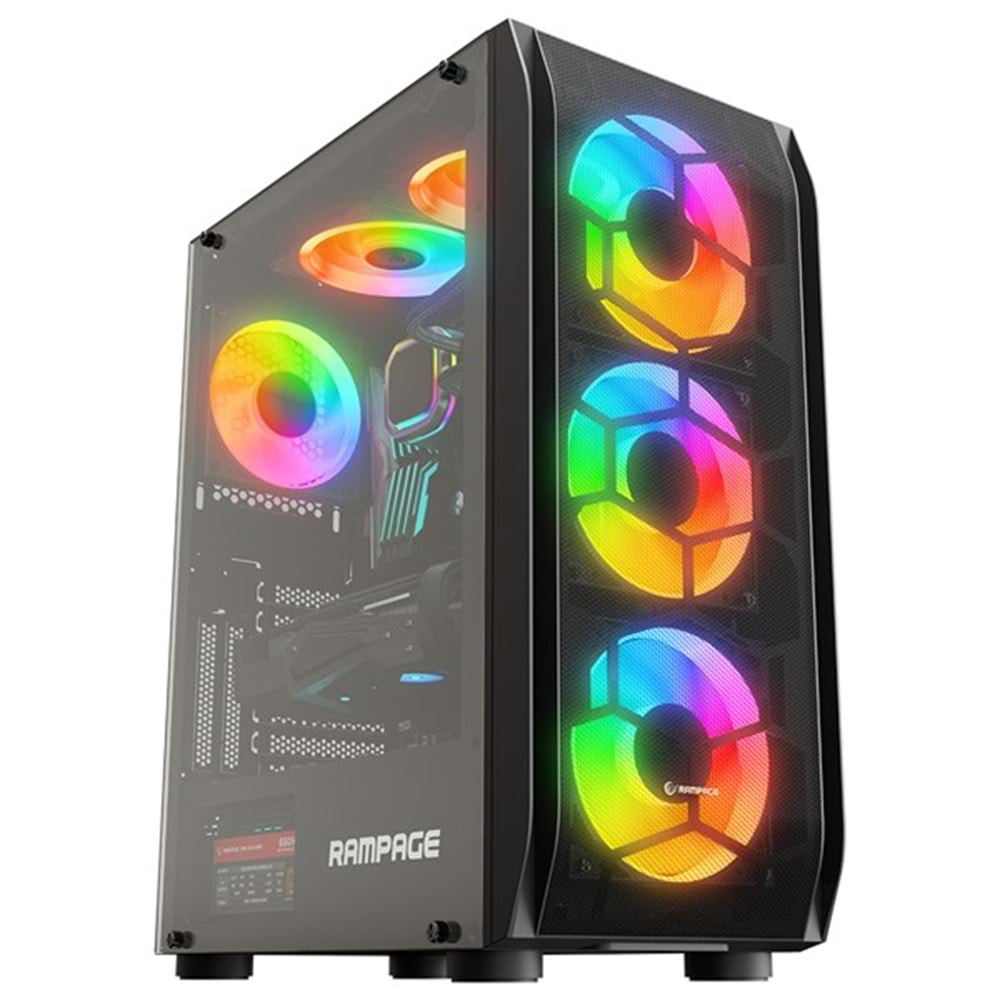 RAMPAGE 650W 80+ HOLLOW RGB FAN+ KONTROLCÜ GAMING MID-TOWER PC KASASI