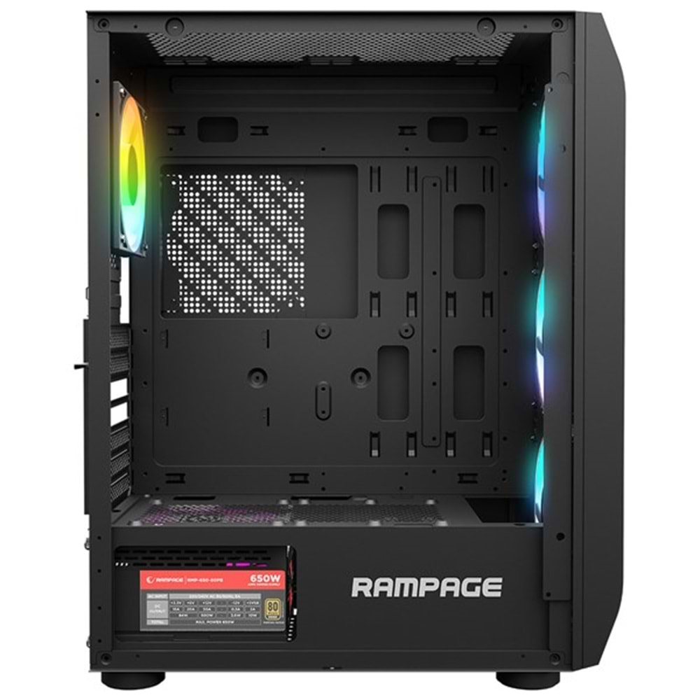 RAMPAGE 650W 80+ HOLLOW RGB FAN+ KONTROLCÜ GAMING MID-TOWER PC KASASI