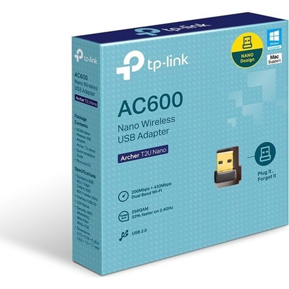 TP-LINK ARCHER T2U NANO AC600 Dual Band USB Kablosuz Adaptör	