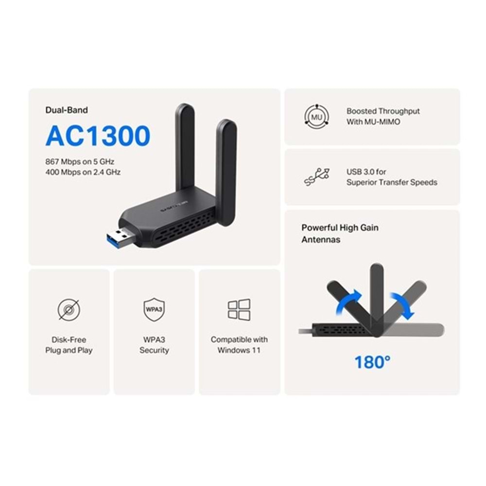 MERCUSYS MA32H AC1300 USB 3.0 KABLOSUZ AĞ ADAPTÖRÜ