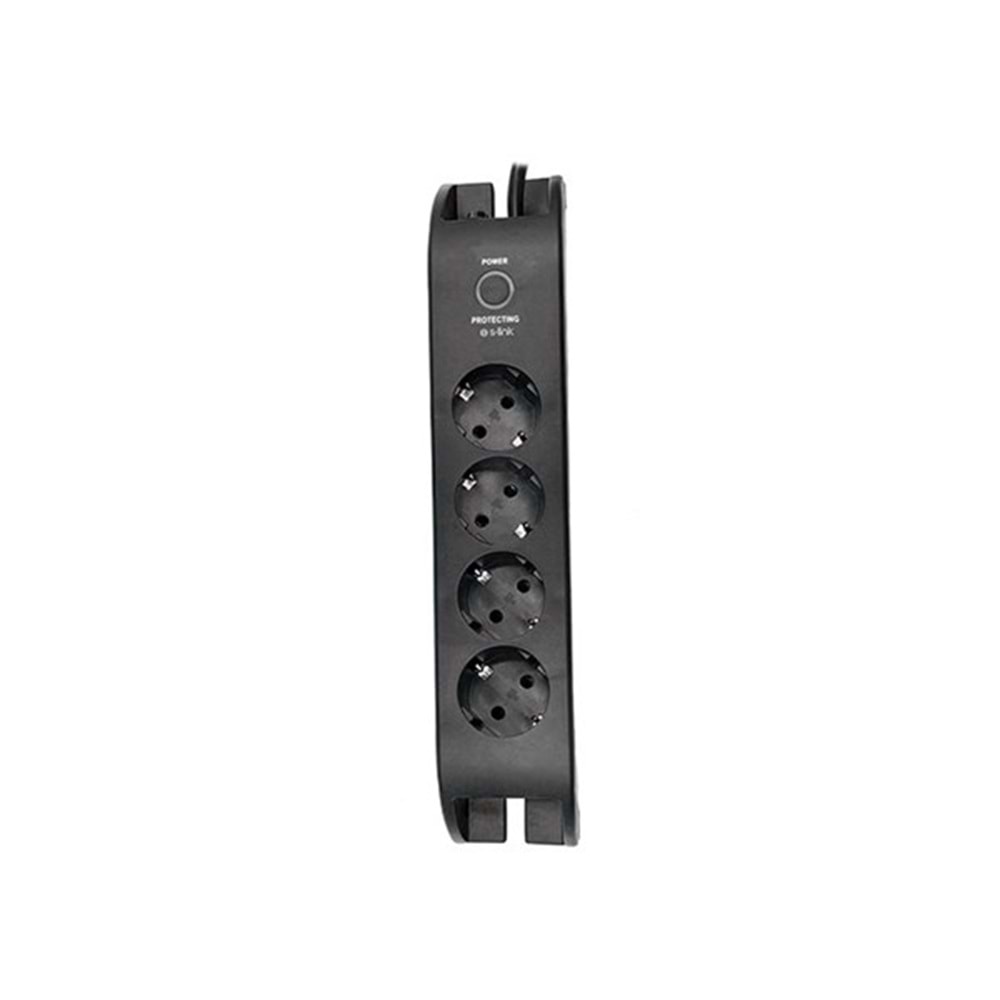 S-LINK SPG3041 2m 2xUSB=2.4a 3G1.5mm2 900 Joule 4'lü Akım Korumalı Siyah Priz