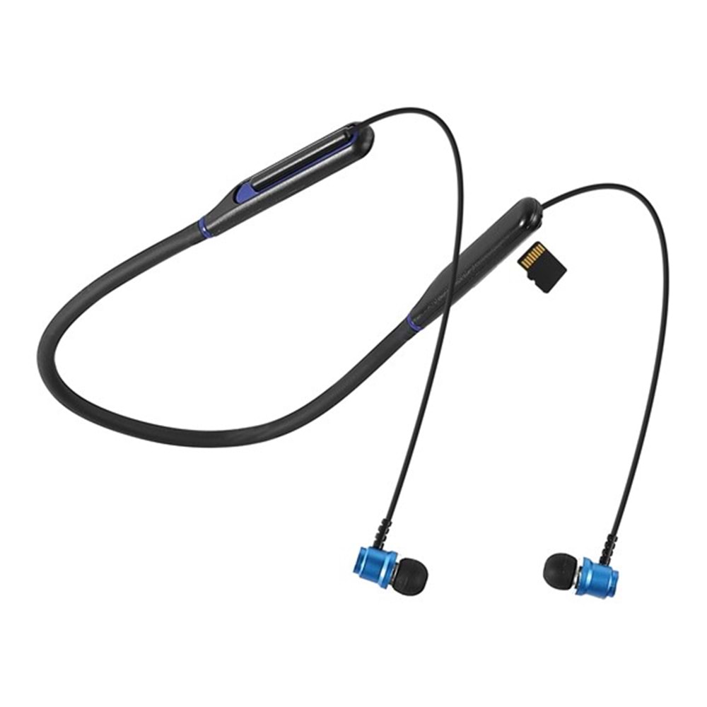 Asonic AS-XBK65 Siyah/Mavi Boyun Askılı Mıknatıslı Bluetooth TF Kart Spor Kulak içi Kulaklık