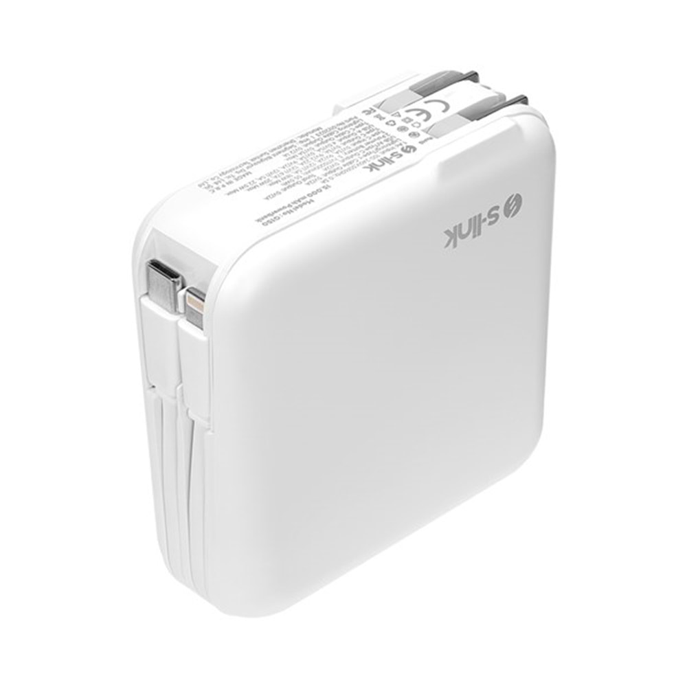 S-link G150 15000mAh Lightning+Type-C Kablolu Powerbank Beyaz PD22.5W LCD AC Prizli Taşınabilir Pil Şarj Cihazı