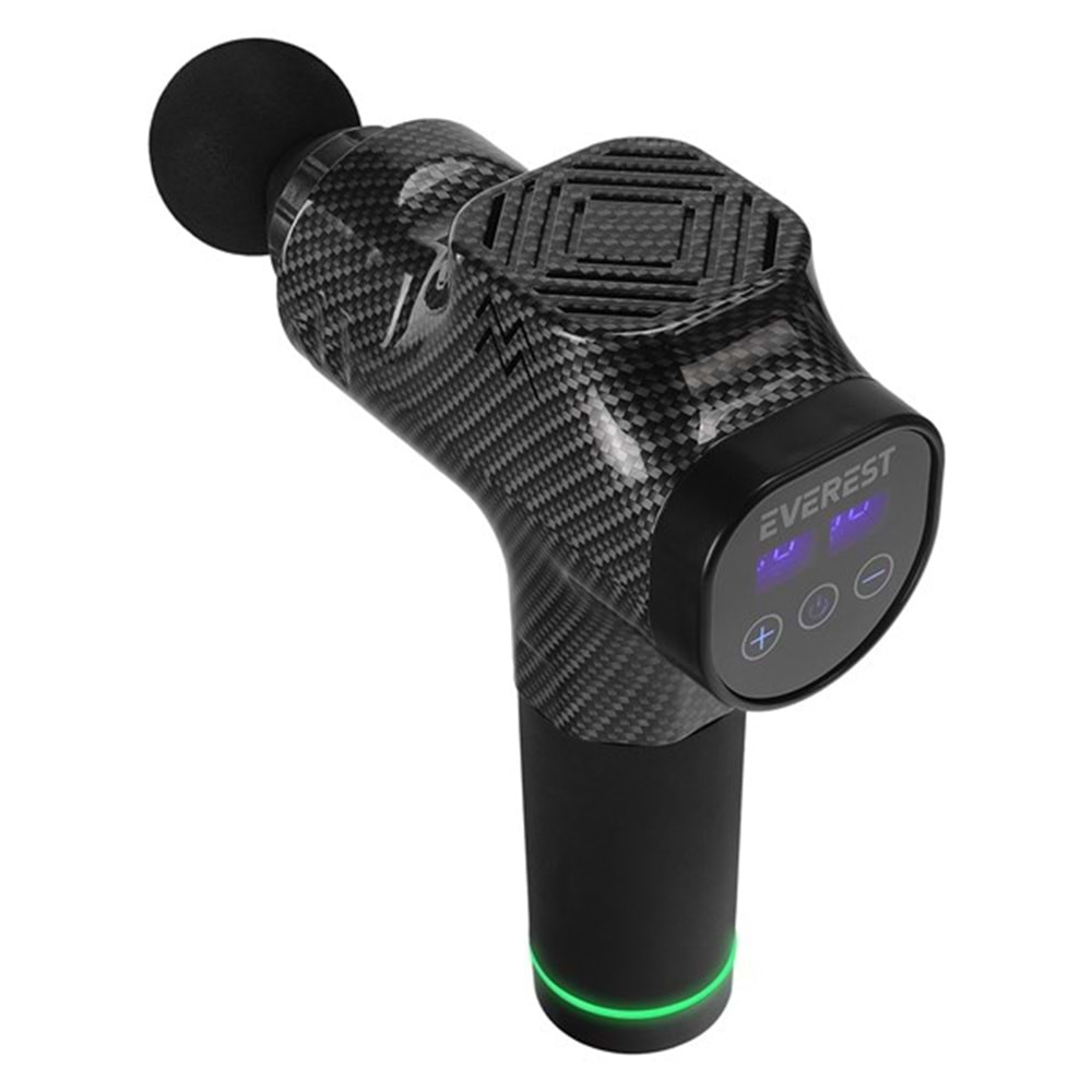 Everest EV-MT51 12V Dijital Karbon Fiber/Siyah 2500 mAh Kablosuz Profesyonel Sporcu 30 Kademeli Hız 7 Başlıklı Masaj Tab
