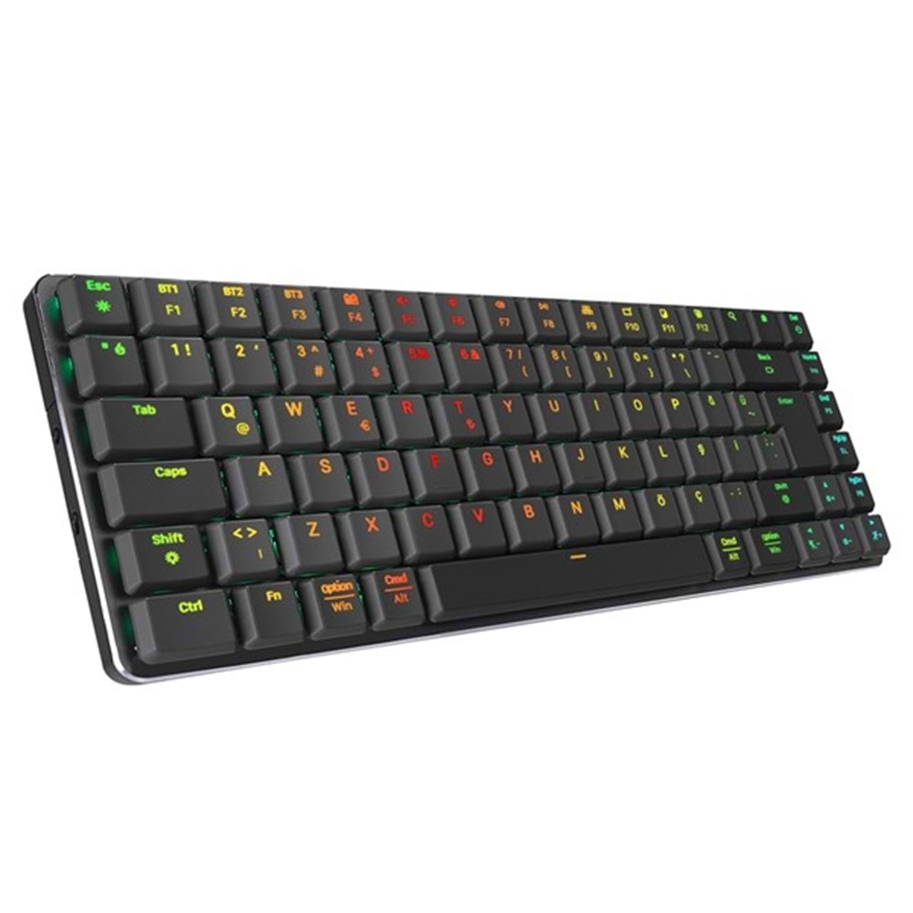 RAMPAGE W-GRANITE Siyah/Gri Low Profile BLUE SWITCH Q RGB Kablosuz+ BT Mekanik Gaming Oyuncu Klavye