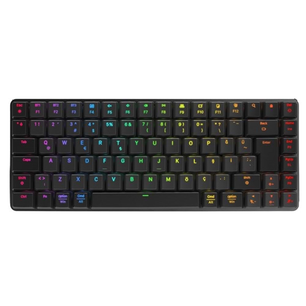 RAMPAGE W-GRANITE Siyah/Gri Low Profile BLUE SWITCH Q RGB Kablosuz+ BT Mekanik Gaming Oyuncu Klavye