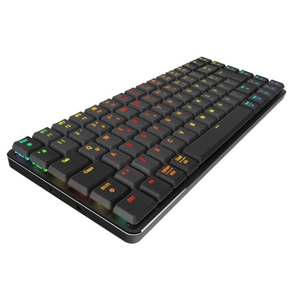 RAMPAGE W-GRANITE Siyah/Gri Low Profile BLUE SWITCH Q RGB Kablosuz+ BT Mekanik Gaming Oyuncu Klavye