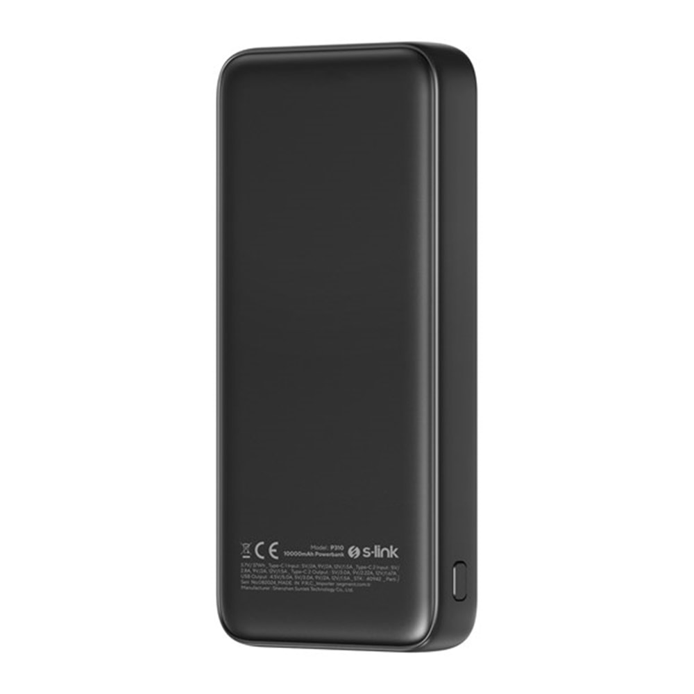 S-LINK P310 10000mAh PD20W+QC18W+HSC22.5W Siyah LCD Taşınabilir Pil Şarj Cihazı Powerbank