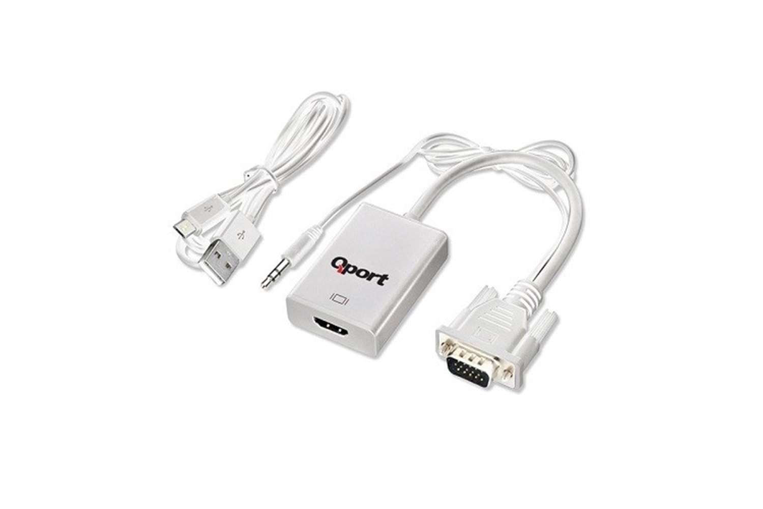 QPORT Q-VH 0.15metre VGA- HDMI Görüntü Adaptörü Beyaz Sesli 1080p