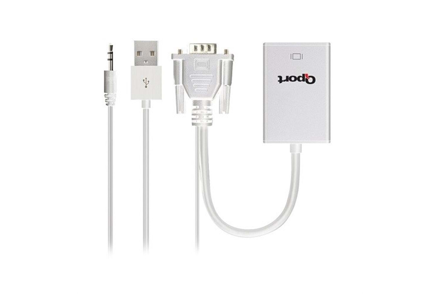 QPORT Q-VH 0.15metre VGA- HDMI Görüntü Adaptörü Beyaz Sesli 1080p