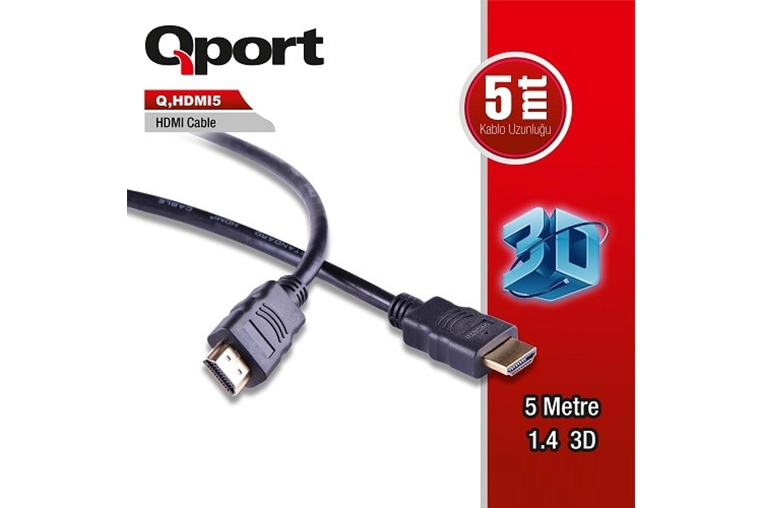 QPORT Q-HDMI5 5metre HDMI Görüntü Kablosu 3D Gold 1.4v