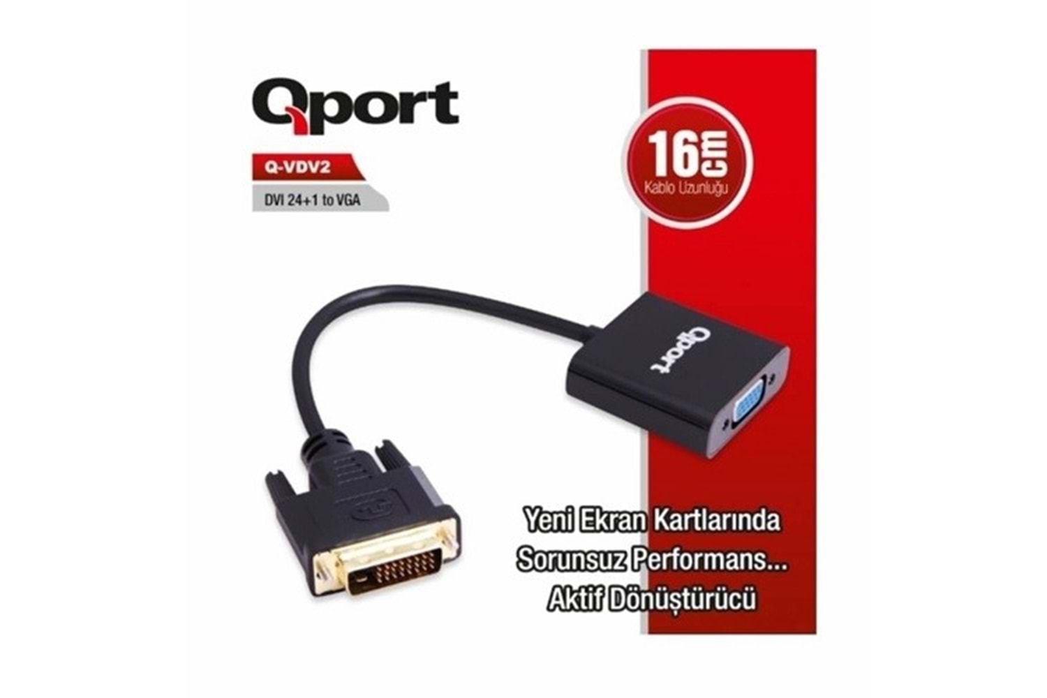 QPORT Q-VDV2 0.15metre DVI (24+1)-VGA Görüntü Adaptörü Siyah