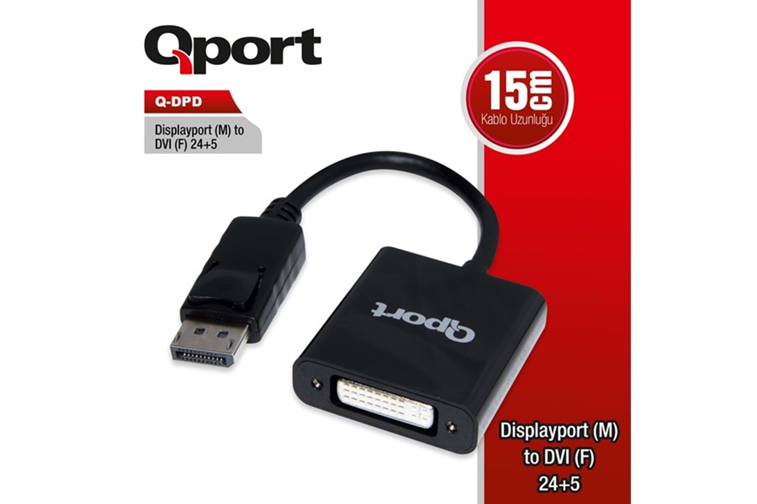 QPORT Q-DPD 0.15metre DP-DVI (24+5) Görüntü Adaptörü Beyaz 1080p