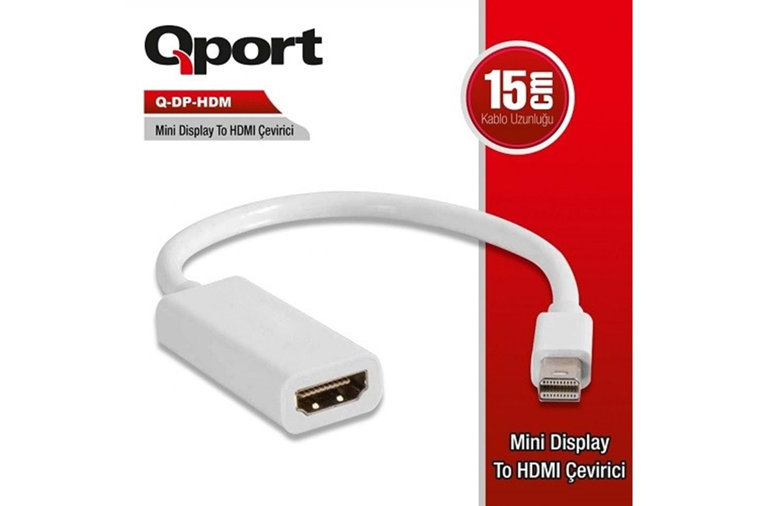 QPORT Q-DP-HDM 0.15metre mDP-HDMI Görüntü Adaptörü Beyaz 1080p