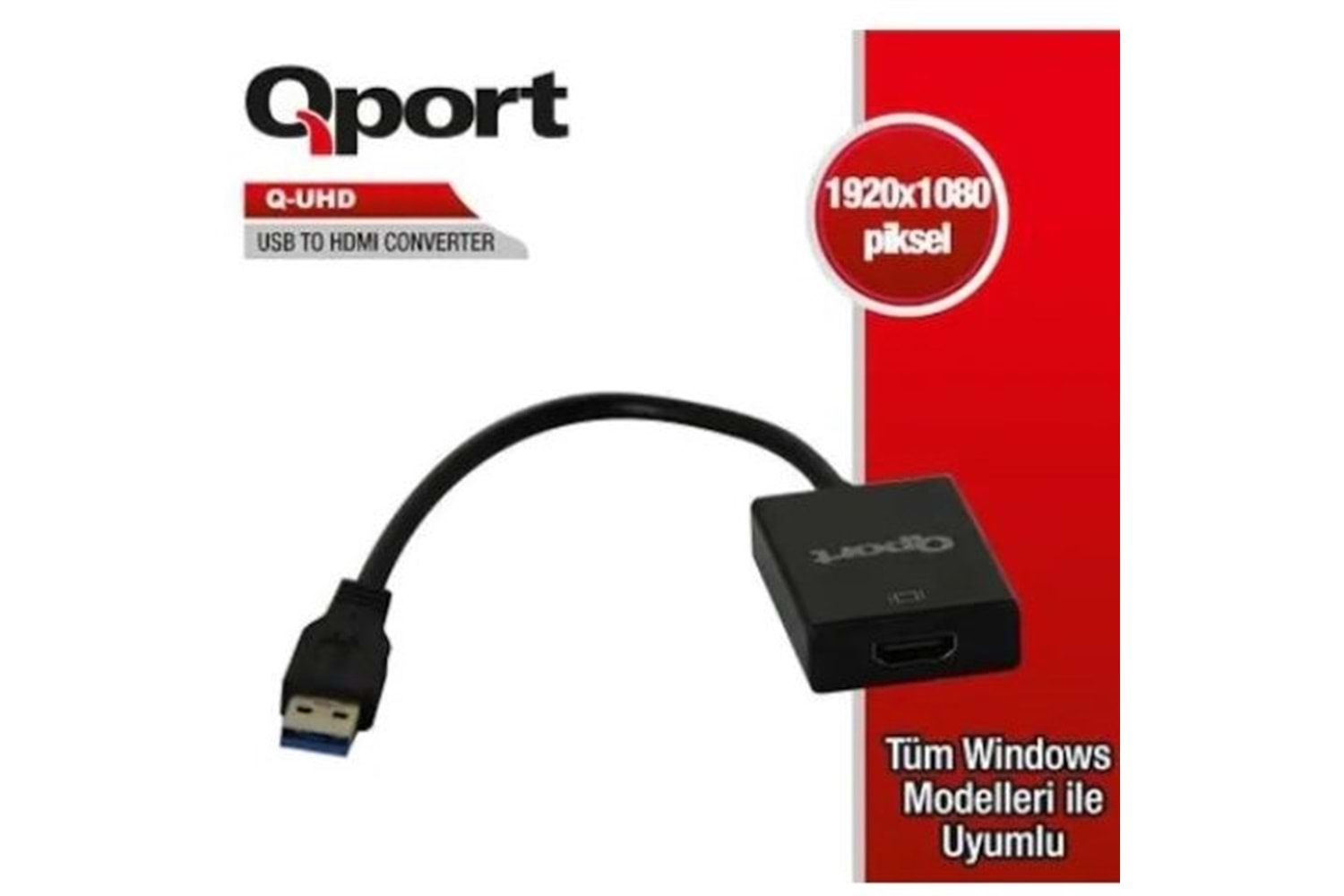 QPORT Q-UHD 0.15metre USB-HDMI Çevirici Adaptör Siyah