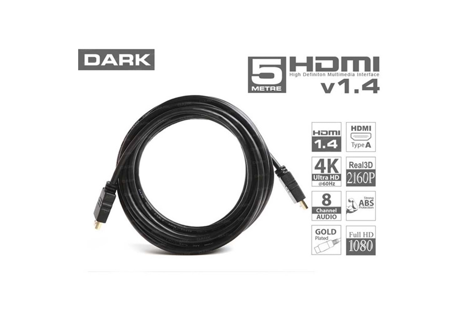 DARK DK-HD-CV14L500 5metre HDMI & HDMI Görüntü Kablosu 3D Gold 1.4v