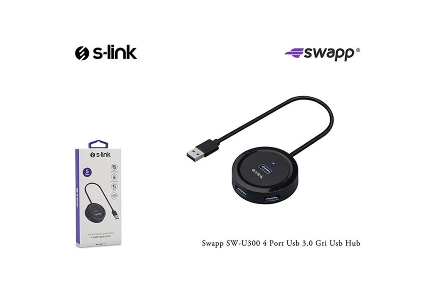S-LINK Swapp SW-U300 4port USB 3.0 Siyah USB Çoklayıcı Hub