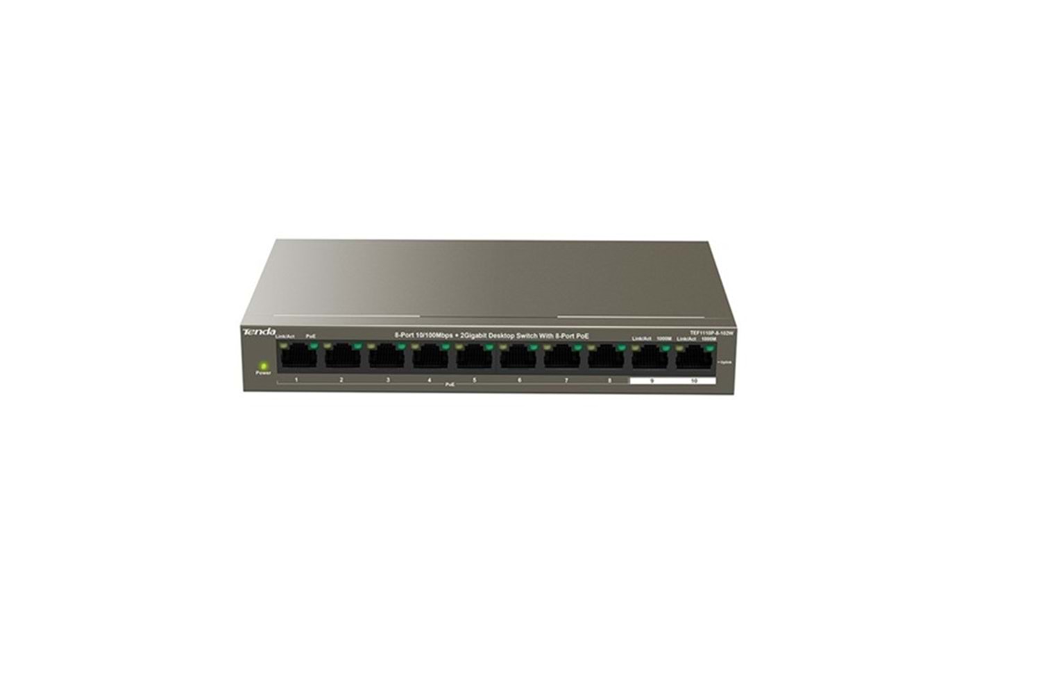TENDA 10port 102w FULL PoE TEF1110P-8-102W 10/100/ 2x1000 Yönetilemez Switch Masaüstü