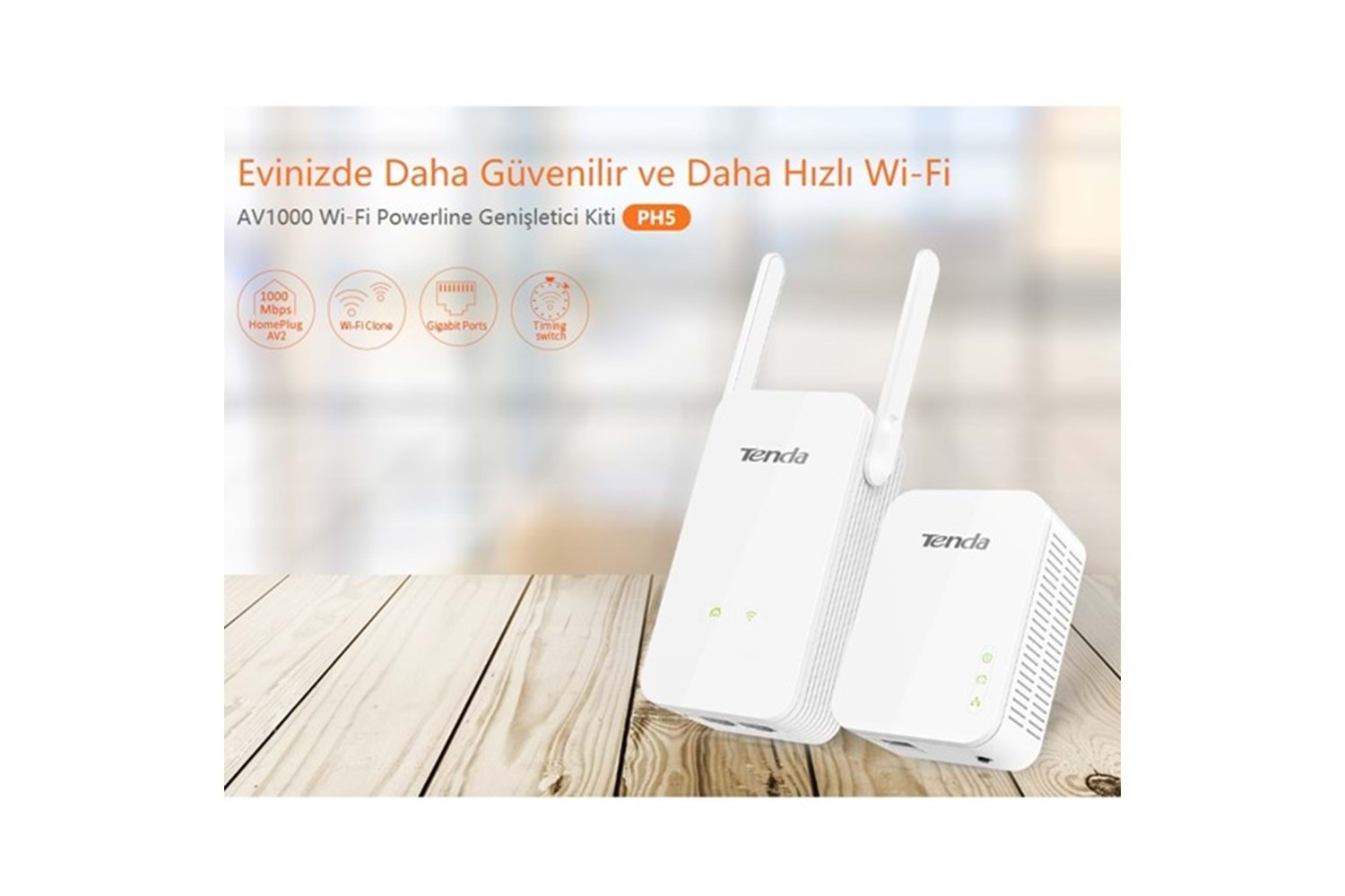 TENDA PH5-P3_KIT 1000mbps AV1000 Kablosuz 300mbps EV Ofis Tipi PowerLine Ağ Adaptörü 2-li paket