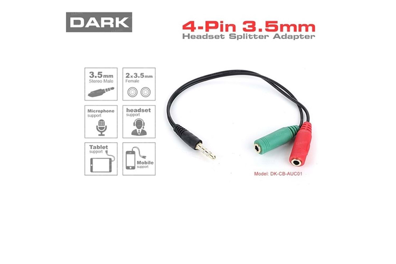 DARK DK-CB-AUC01 1x erkek Stereo 2x dişi Ses Ara Kablosu