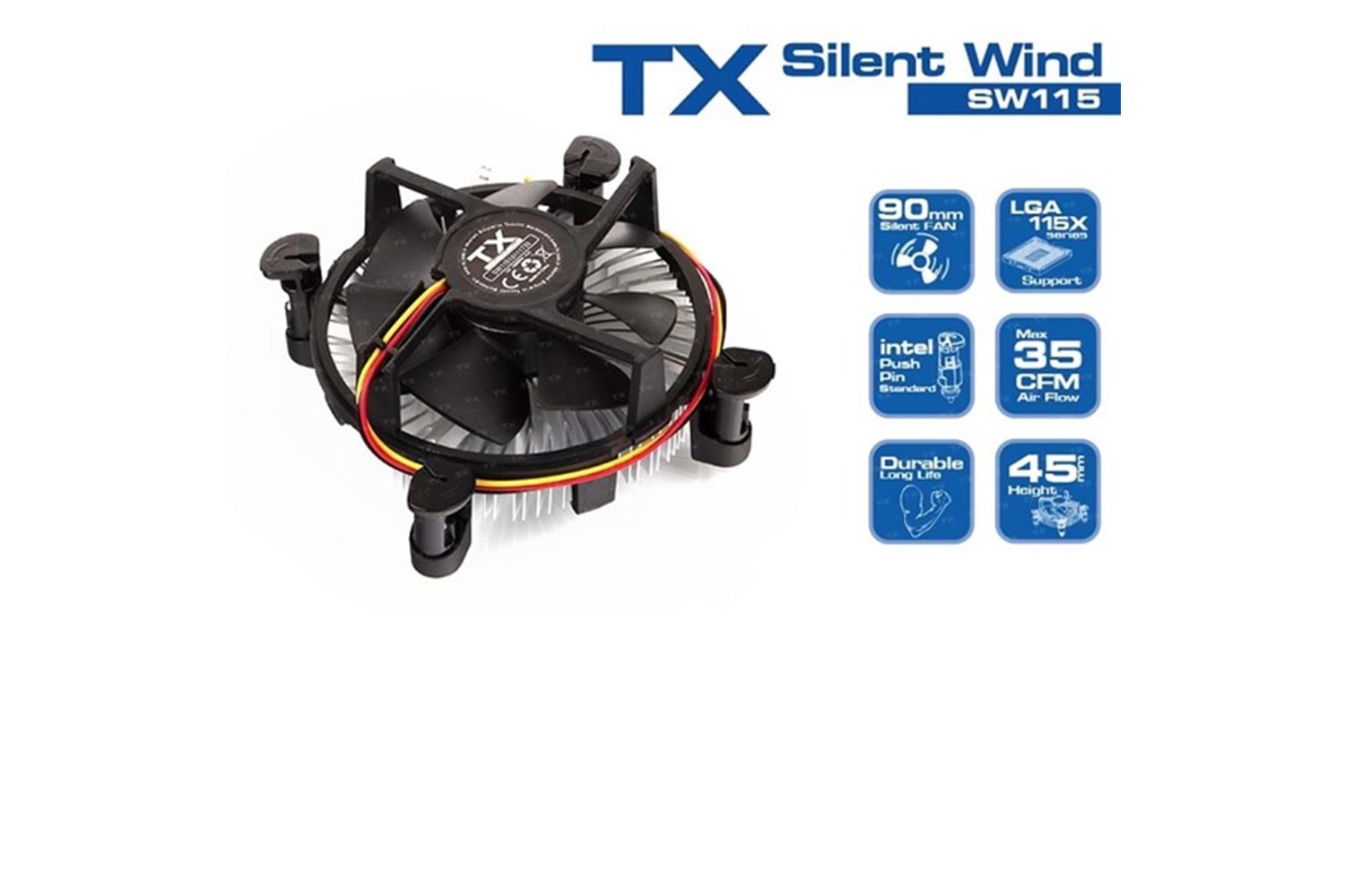 TX 90mm TXCCSW115 Hava Soğutmalı Intel İşlemci Fanı