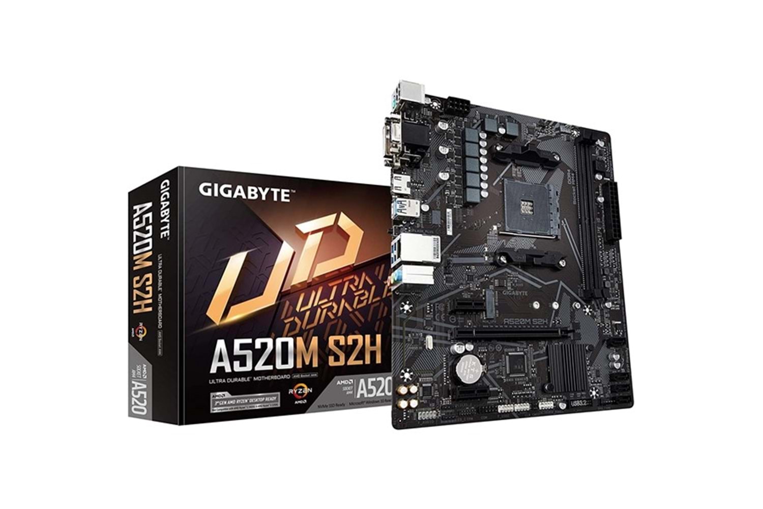 GIGABYTE A520M-S2H DDR4 M2 PCIe NVME HDMI DVI PCIe 16X v4.0 AM4 mATX