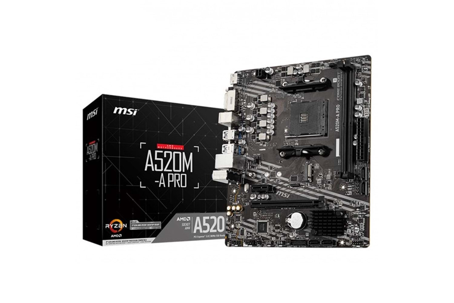 MSI A520M-A PRO DDR4 M2 PCIe NVME HDMI DVI PCIe 16X v3.0 AM4 mATX