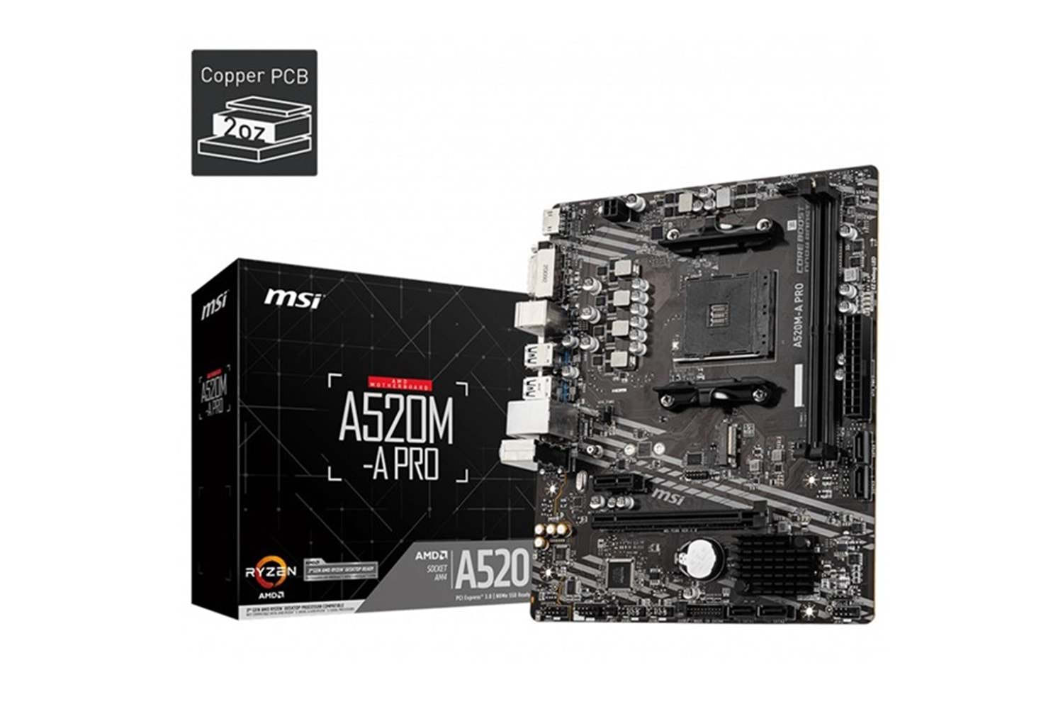 MSI A520M-A PRO DDR4 M2 PCIe NVME HDMI DVI PCIe 16X v3.0 AM4 mATX