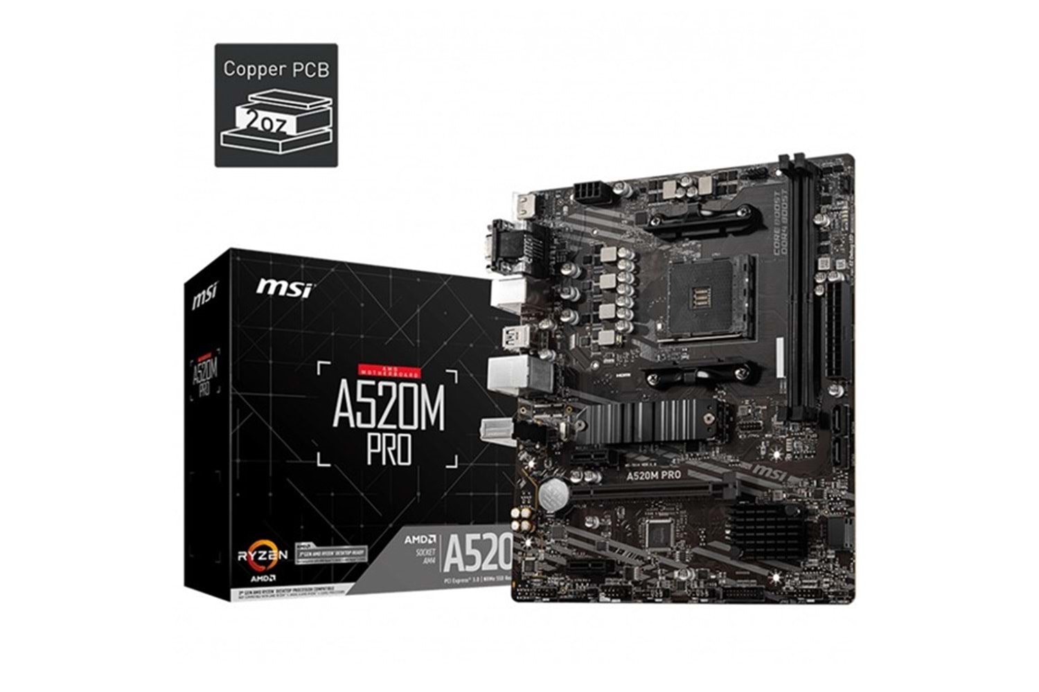 MSI A520M PRO DDR4 M2 PCIe NVME HDMI DP PCIe 16X v3.0 AM4 mATX