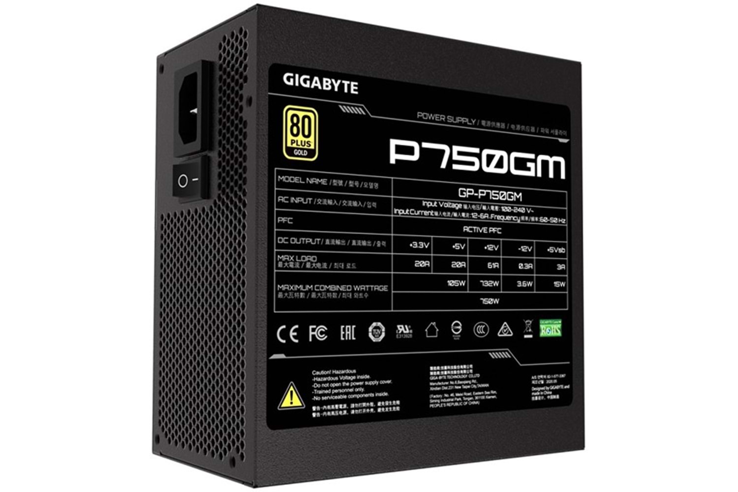 GIGABYTE 750W 80 GOLD GP-P750GM 13.5cm Fanlı Tam Modüler Power Supply Japon Kapasitör