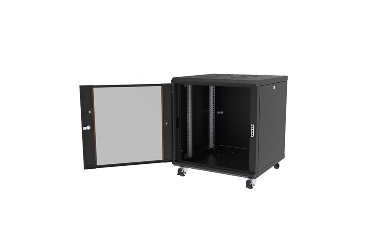 AGER 16U 600x600mm Dikili Tip Siyah Kabinet Agena AG-AN16U6060S1 Cam Kapak