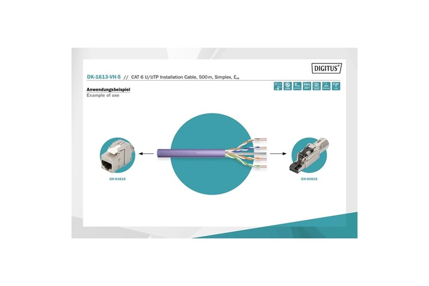DIGITUS CAT6 Utp 23AWG Gri 500m Makara Saf Bakır Kablo 0.50mm DK-1613-VH-5-GR