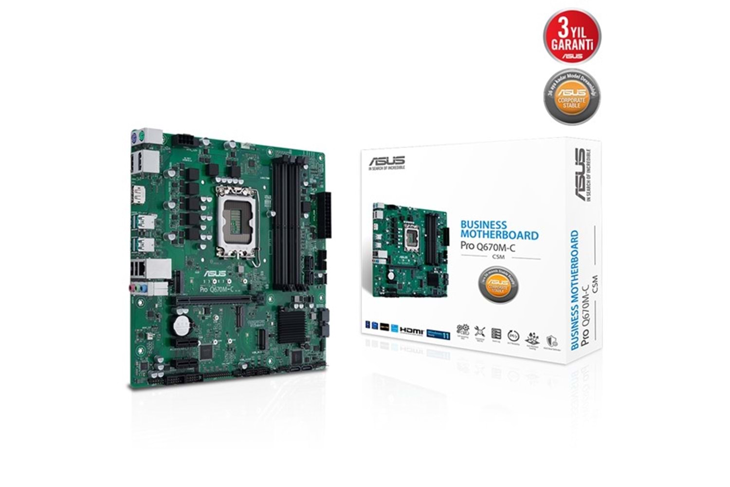 ASUS PRO Q670M-C CSM DDR5 HDMI DP PCIe 16X v5.0 1700p mATX Kurumsal Anakart