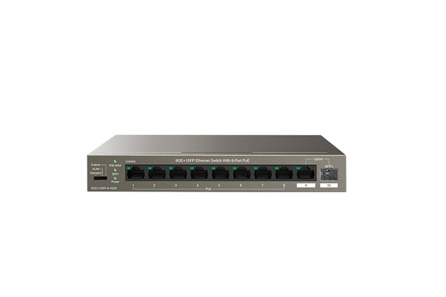 TENDA 8port 102w FULL PoE TEG1110PF-8-102W GIGABIT 1X SFP Yönetilemez Switch