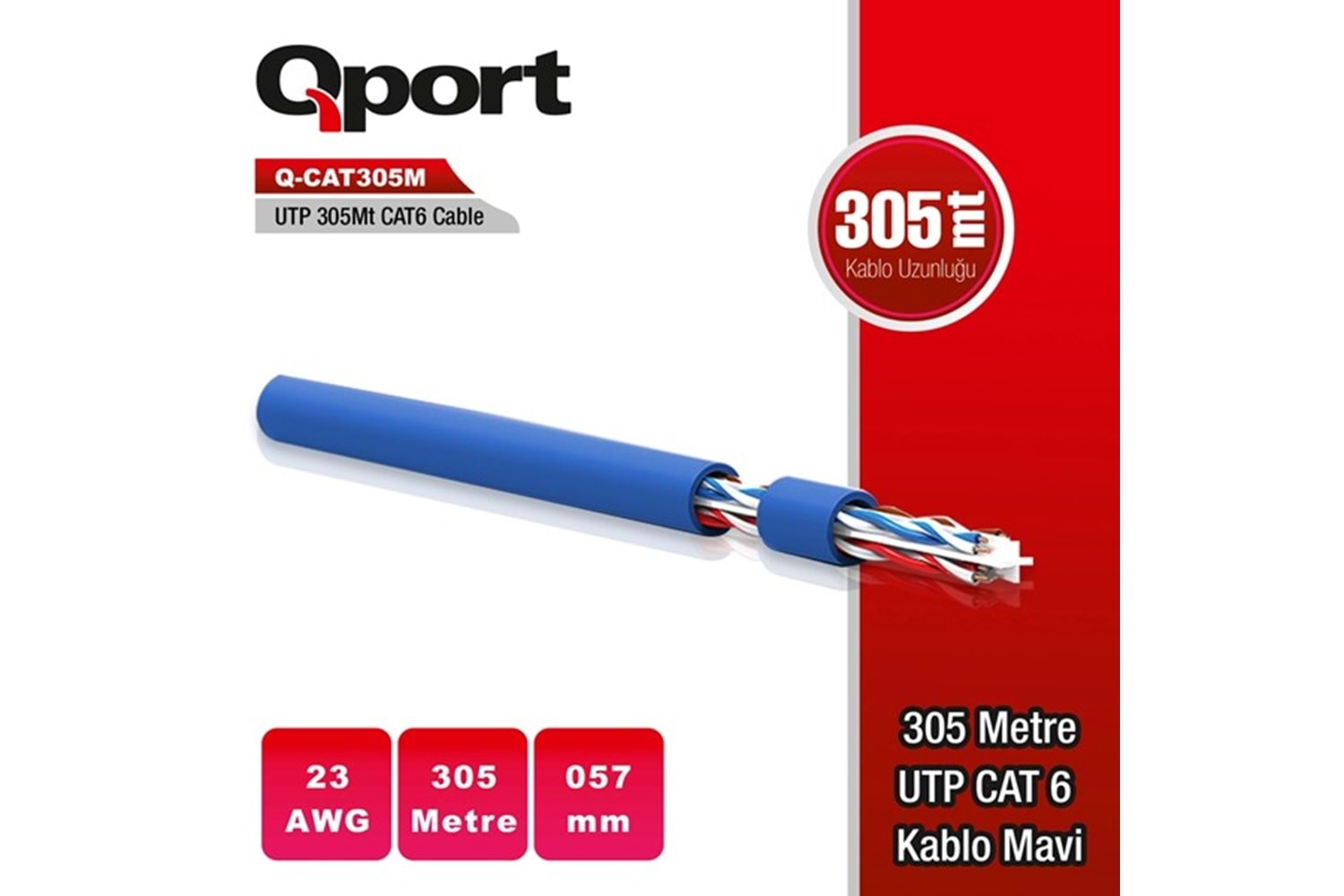 QPORT CAT6 Utp 23AWG Mavi 305m Kablo Q-CAT6M