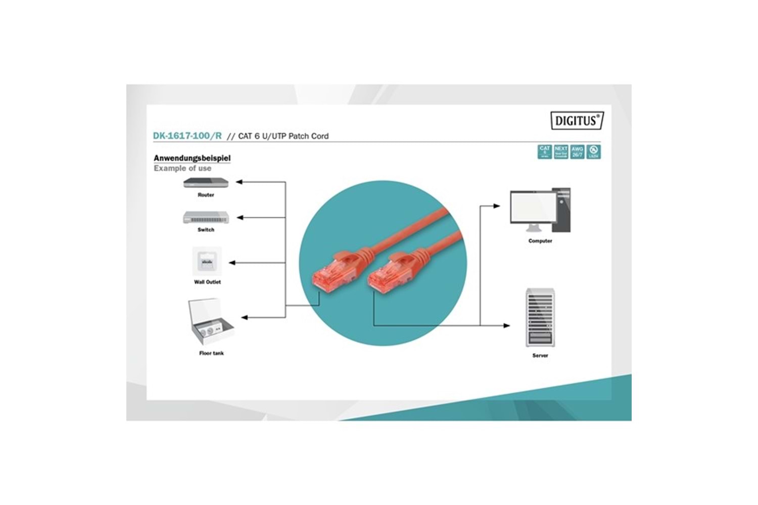 DIGITUS 10m CAT6 Utp DK-1617-100/R Kırmızı Patch Kablo