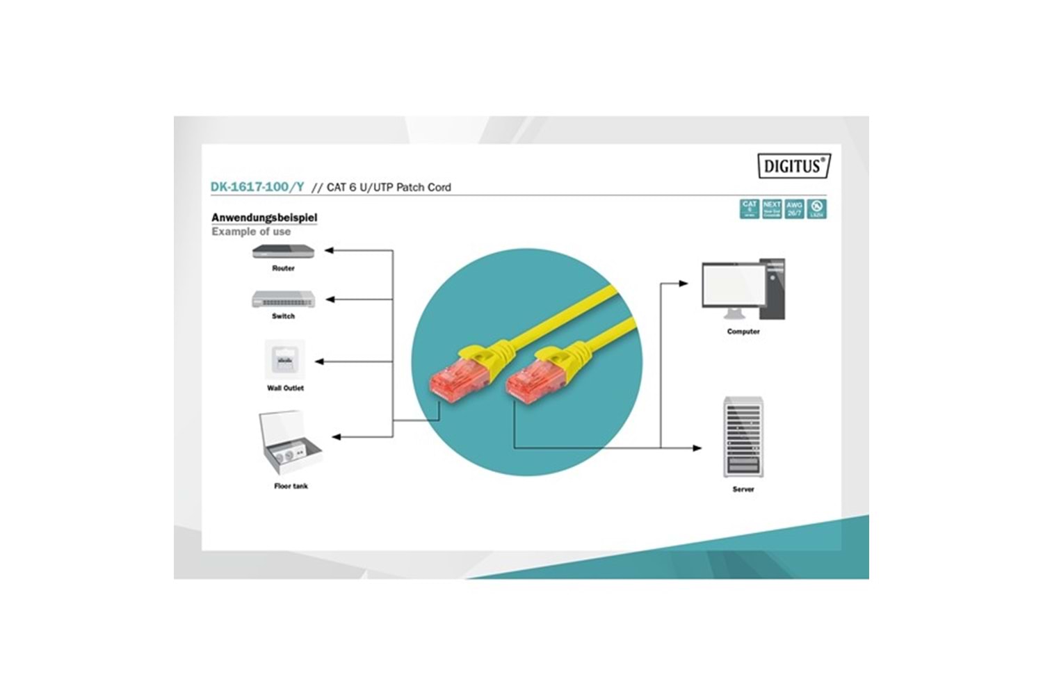 DIGITUS 10m CAT6 Utp DK-1617-100/Y Sarı Patch Kablo