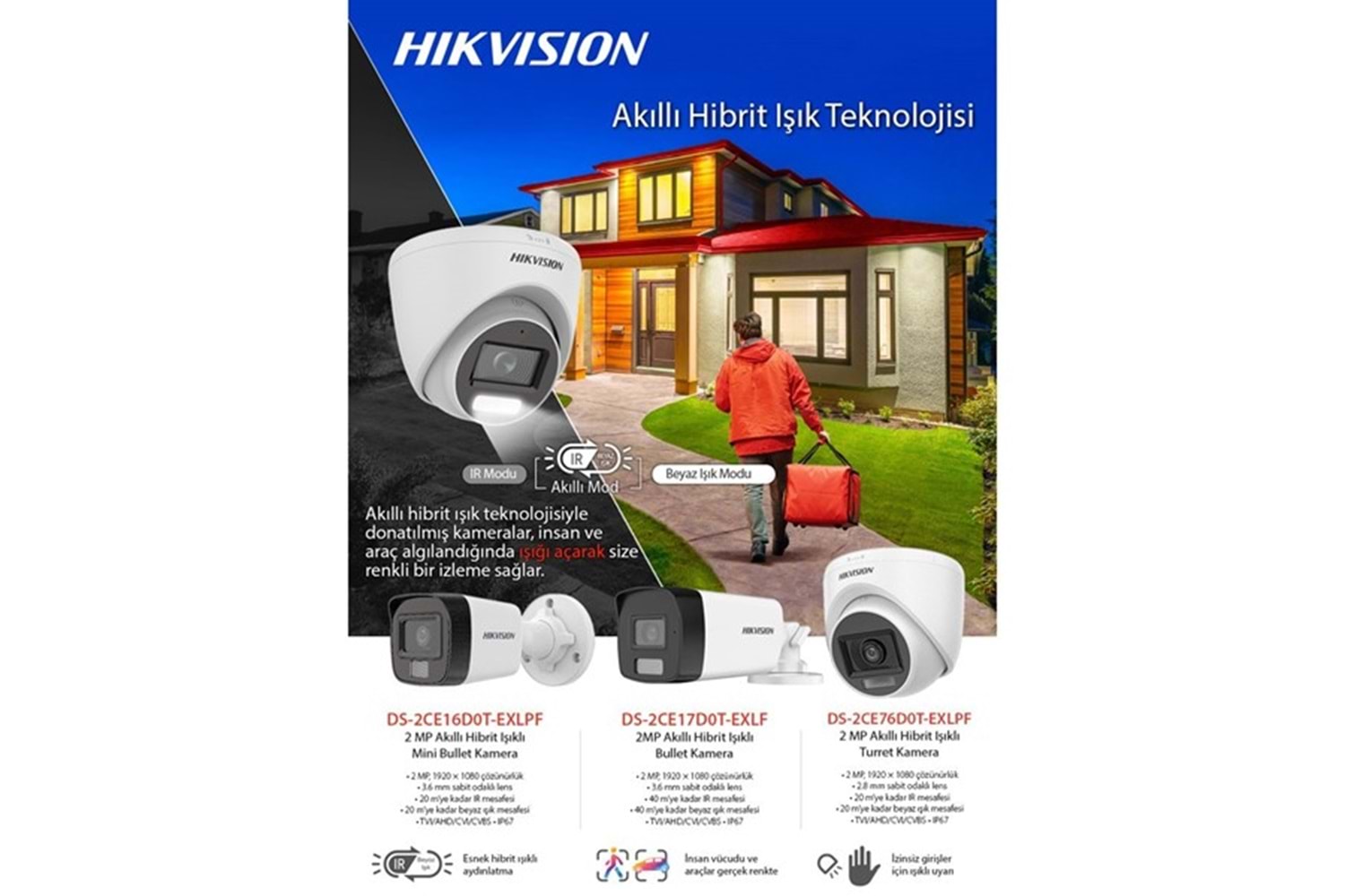 HIKVISION 2MP BULLET 2.8MM DS-2CE16D0T-EXLPF Akıllı Hibrit Işık Sabit Mini Bullet Kamera
