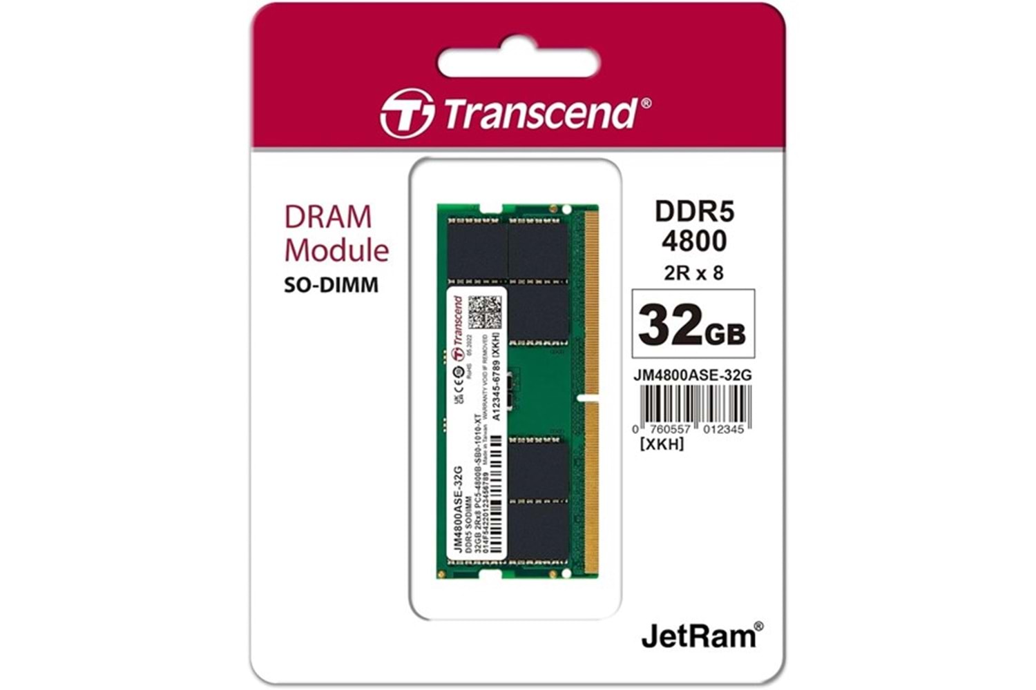 TRANSCEND 32GB DDR5 4800MHZ CL22 NOTEBOOK RAM VALUE JM4800ASE-32G