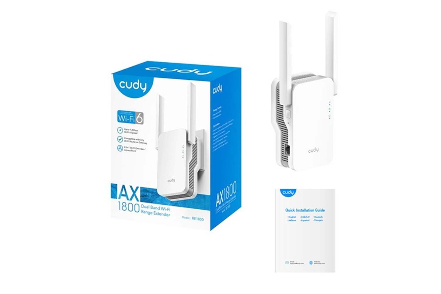 CUDY RE1800 AX1800 Dual Band Mesafe Genişletici Priz Tipi